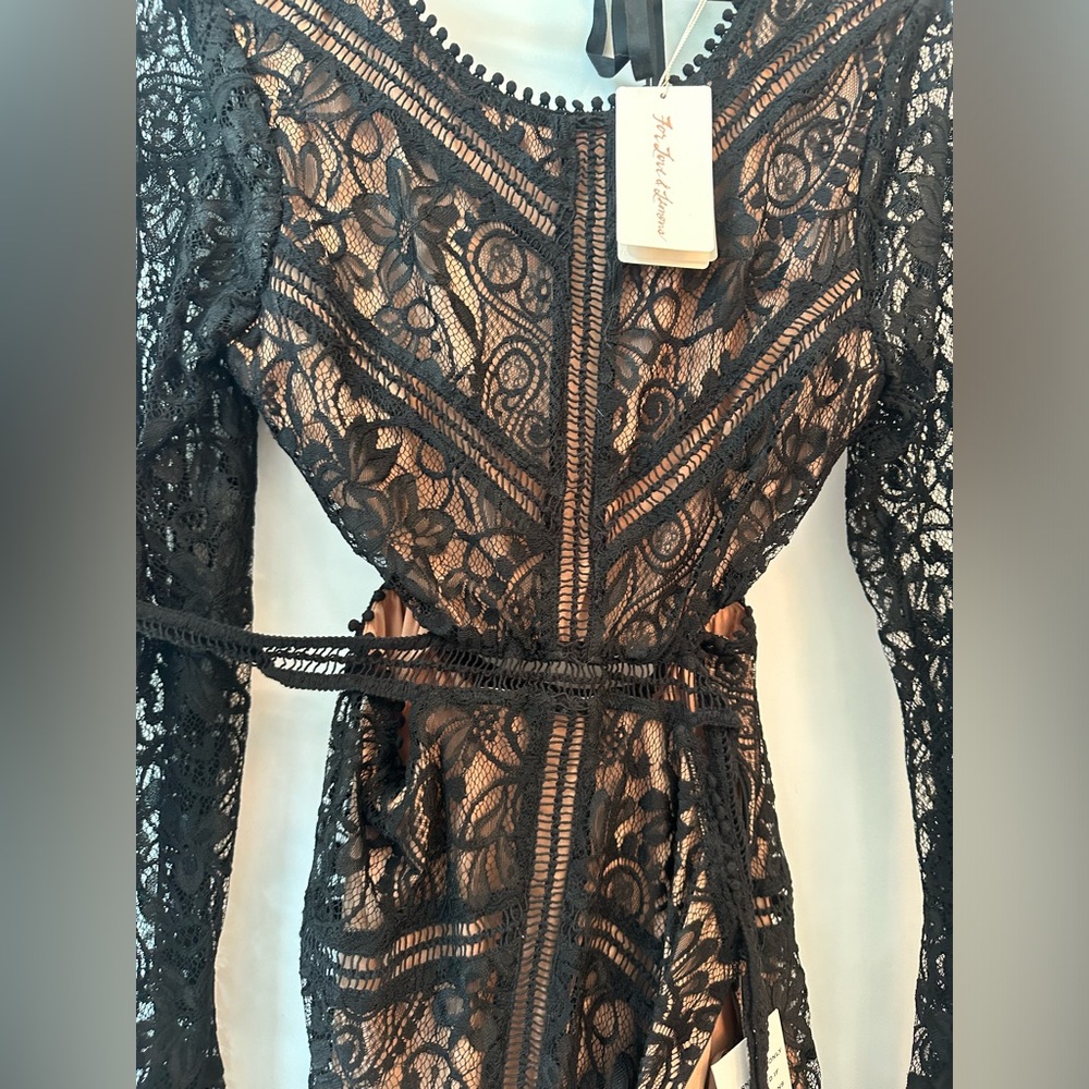 For Love & Lemons Black Lace Long Sleeve Dress - Picture 2 of 4
